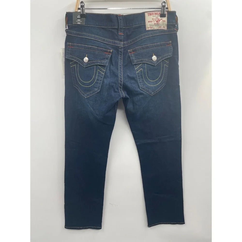 NWT True Religion Ricky‎ Flap Jeans Men 32 Dark Washed Blue 5-Pocket Relaxed Fit